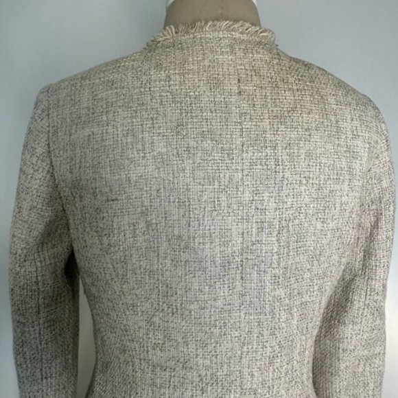 Calvin Klein Open Front Tweed Fringe Jacket 2 - Picture 4 of 12